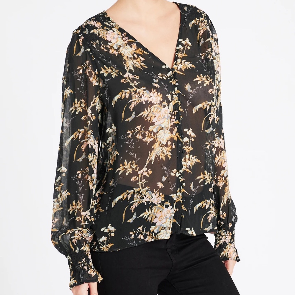 NWT $249 Paige Calliope Floral Blouse In Black Multi Size XL